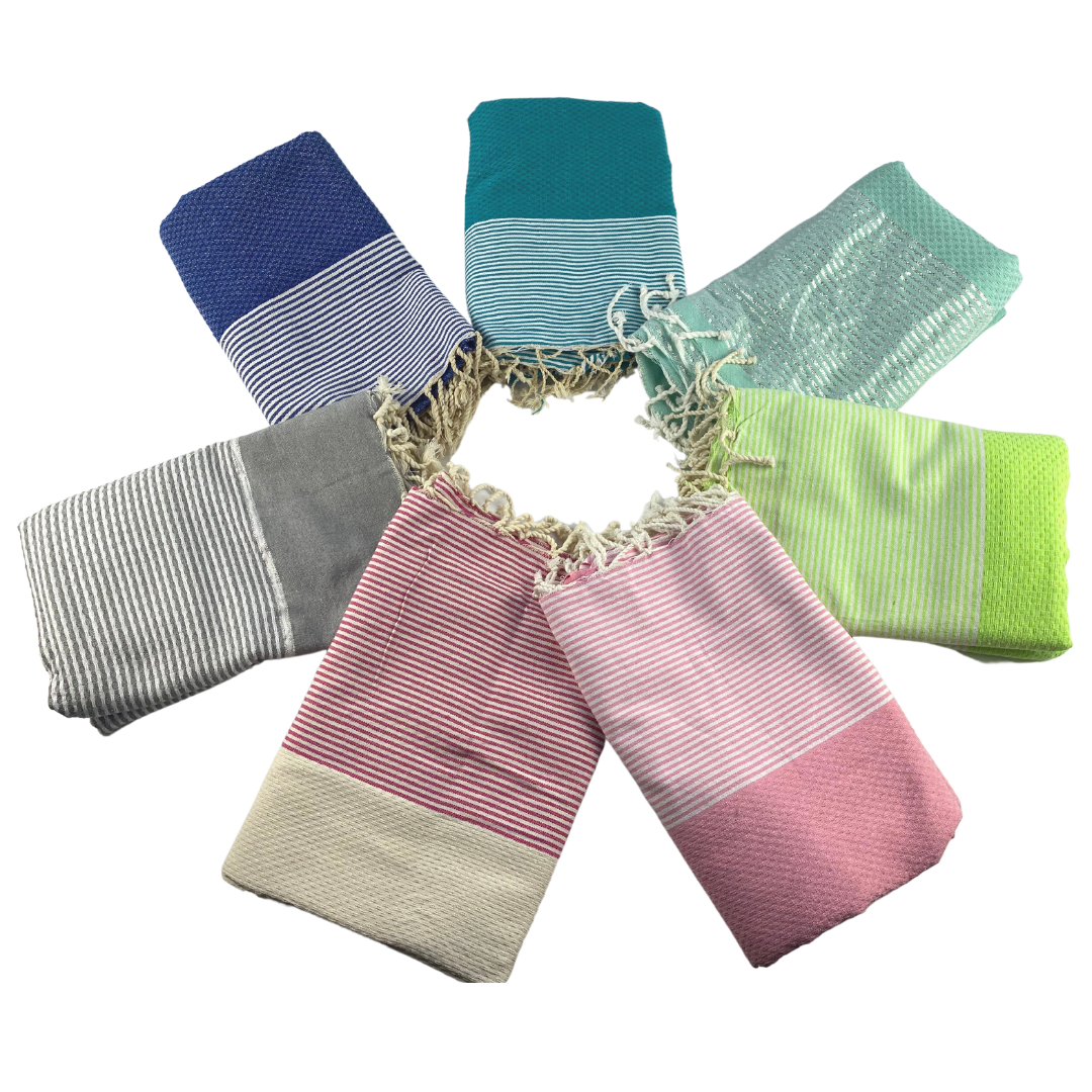 Fouta fait main - 200 x 100 cm - Coloris Rose à rayure blanche