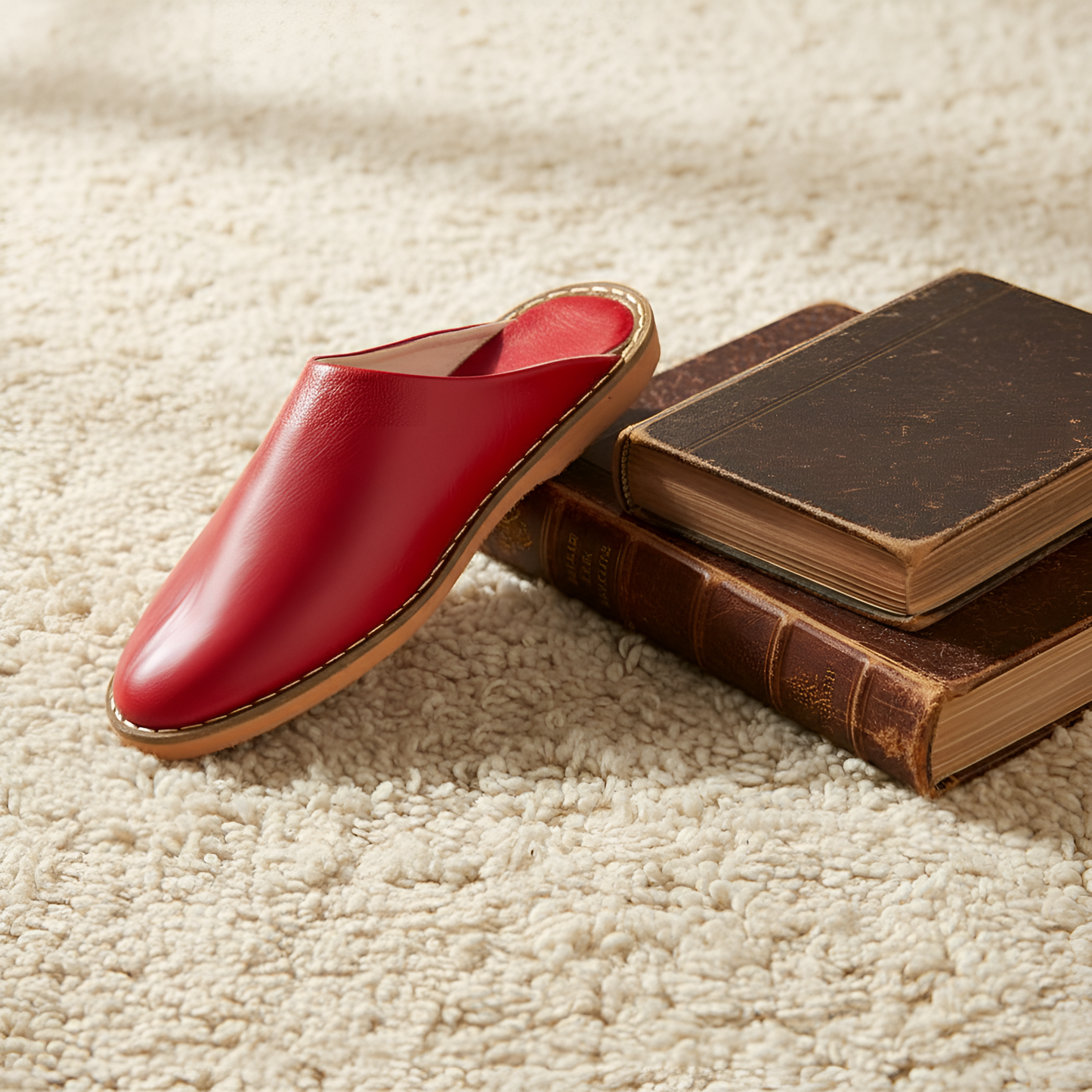 Babouche traditionnelle en cuir confortable et résistante pour homme – Coloris Rouge