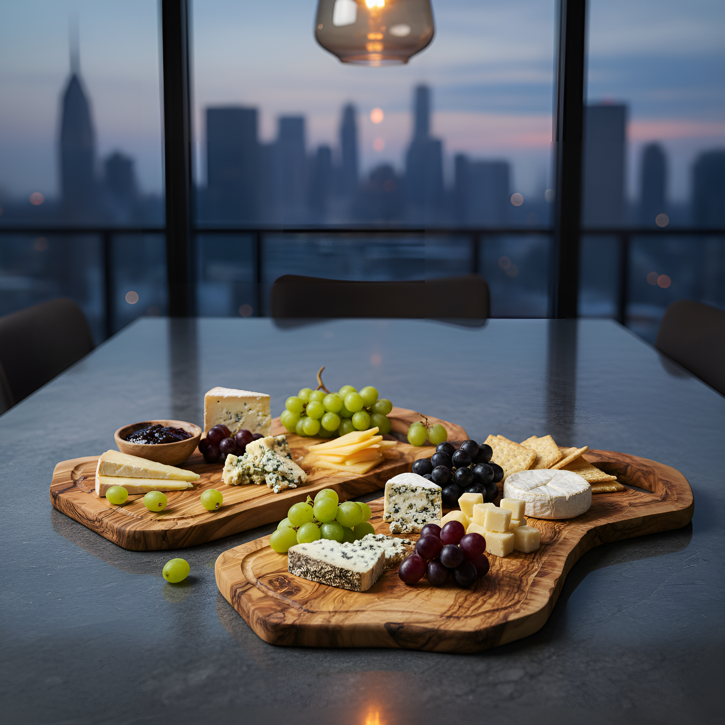 Lot Planches à découper avec encoche en bois d'olivier - 42/52 cm - Artisanale - Différente Taille