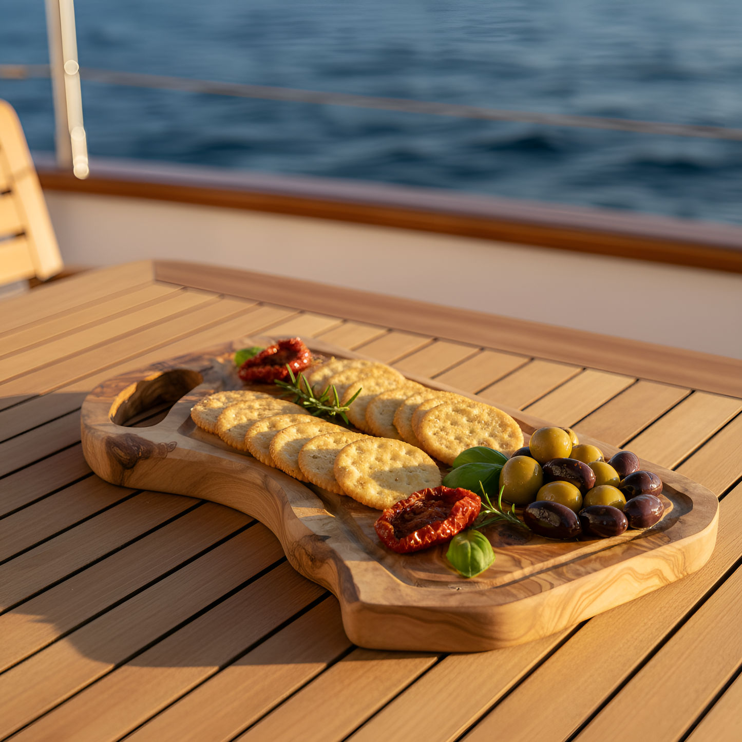 Planche à découper avec encoche en bois d'olivier - 37 cm - Artisanale - Différente Taille