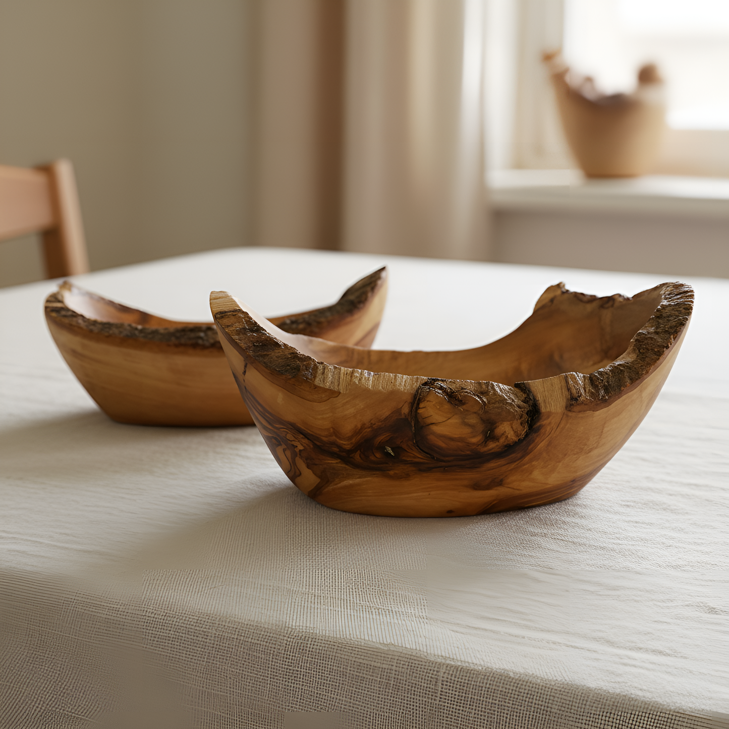 Olive wood cups - Handcrafted - Set of two - 14 x 9 x 8 cm