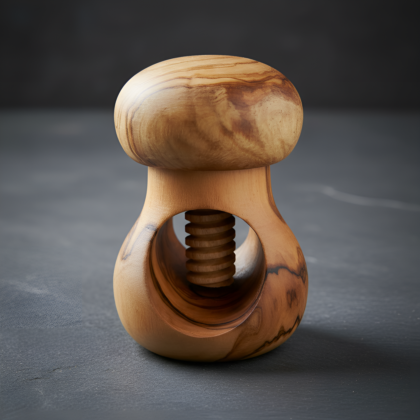 Nutcracker in the shape of a mushroom in olive wood - Screw mechanism - Kitchen utensil - 10 x 6 cm