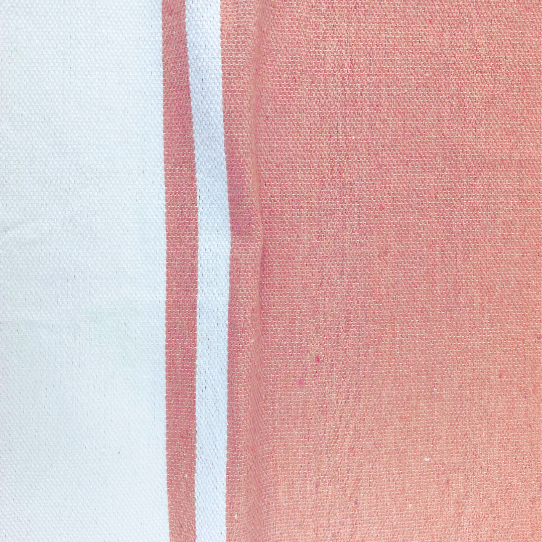 Fouta fait main - 200 x 100 cm - Coloris Rose saumon avec rayure blanche