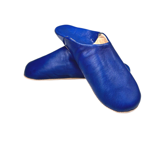 Babouche traditionnelle confortable en cuir souple pour homme – Coloris Bleu Nuit