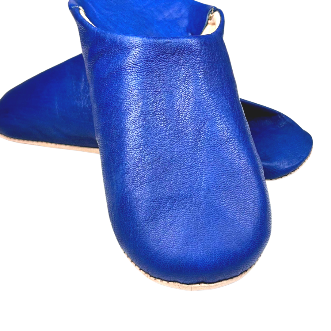 Babouche traditionnelle confortable en cuir souple pour homme – Coloris Bleu Nuit