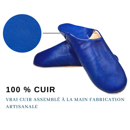 Babouche traditionnelle confortable en cuir souple pour femme – Coloris Bleu Nuit
