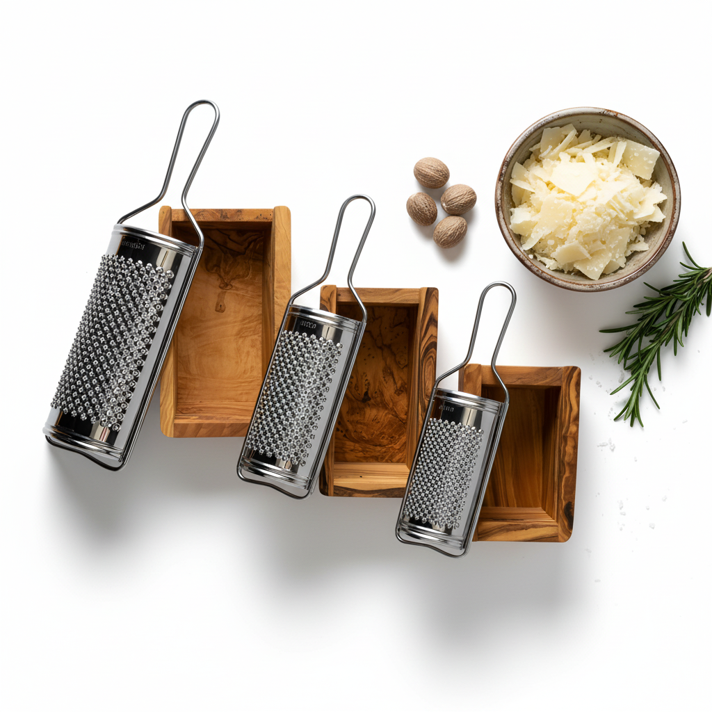 Râpe à fromage manuelle en bois d'olivier avec boîte de récupération - Fait à la main - 11, 15 ou 18 cm