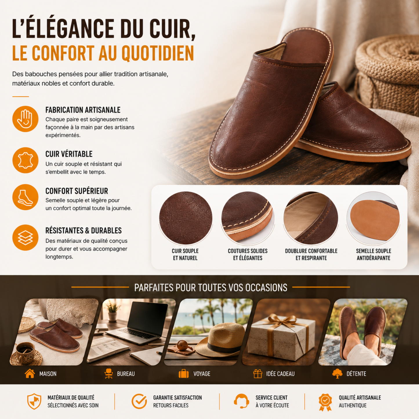 Babouche Cuir Naturel