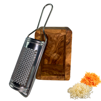 Râpe à fromage manuelle en bois d'olivier avec boîte de récupération - Fait à la main - 11, 15 ou 18 cm