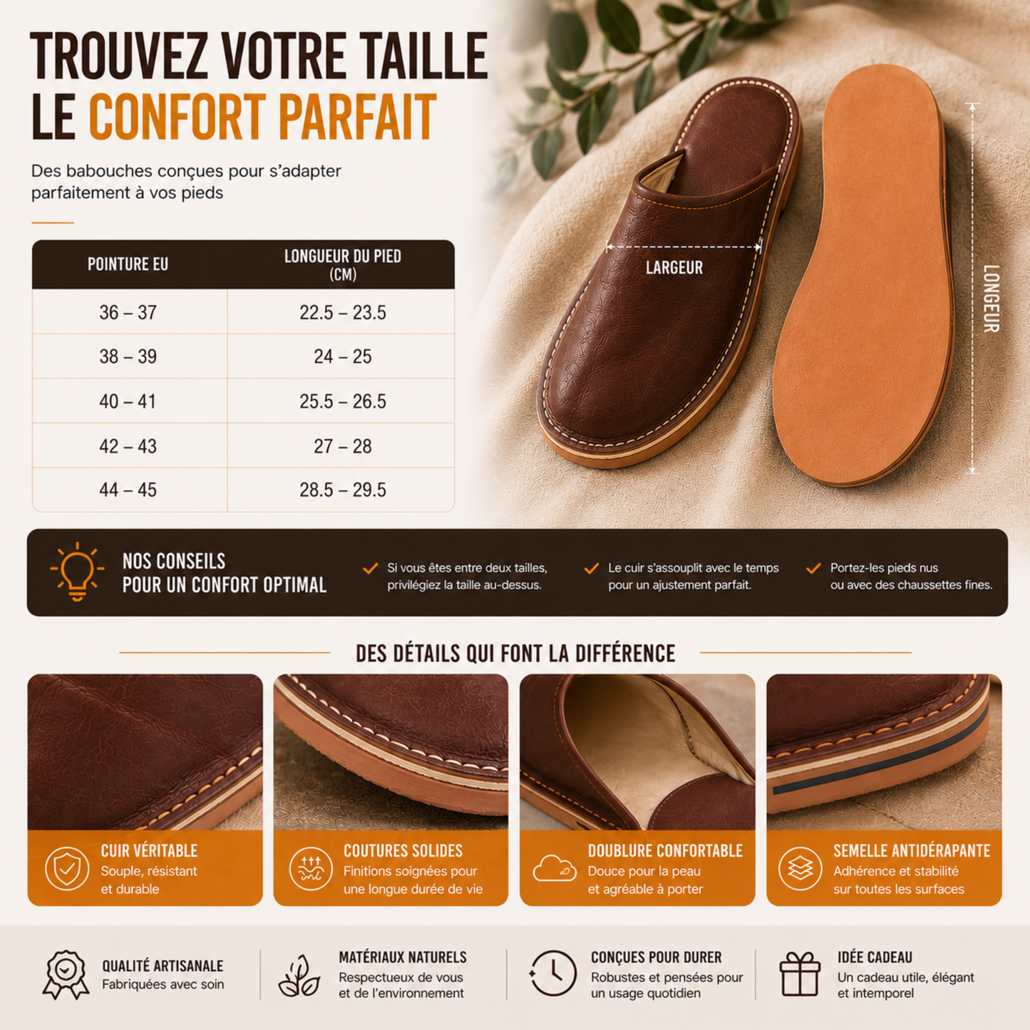 Babouche Cuir Naturel