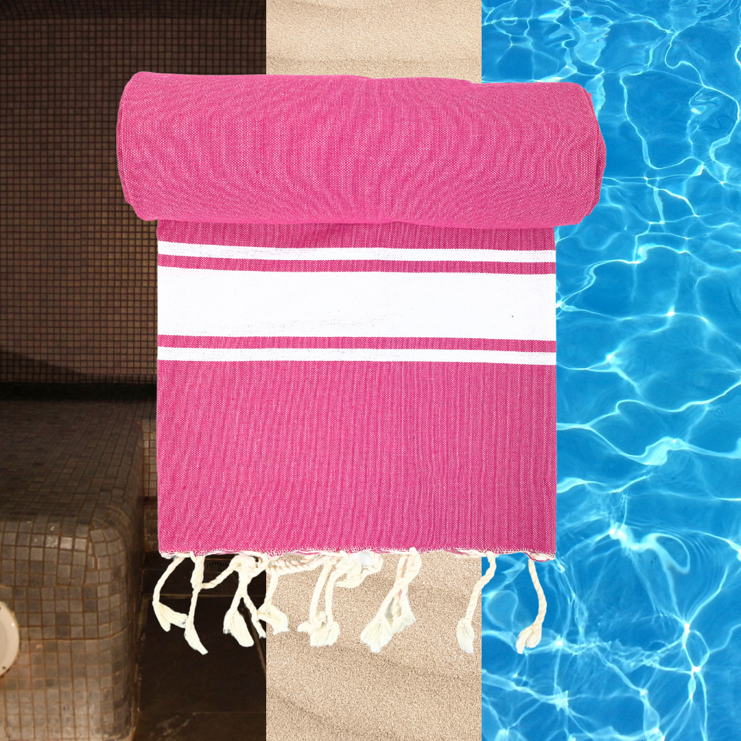 Handmade Fouta - 200 x 100 cm - Color Pink with white stripe