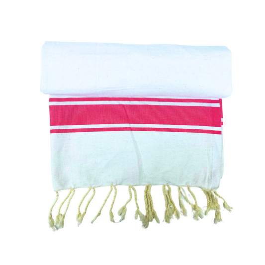 Handmade Fouta - 200 x 100 cm - Color White with pink stripe