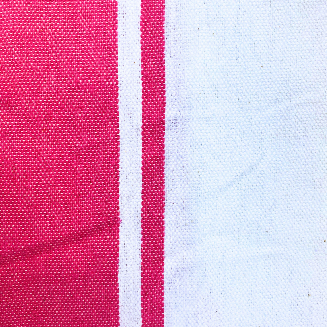 Fouta fait main - 200 x 100 cm - Coloris Blanc avec rayure rose