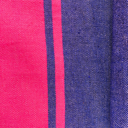 Fouta fait main  - 200 x 100 cm -  Coloris Bleu marine avec rayure rose