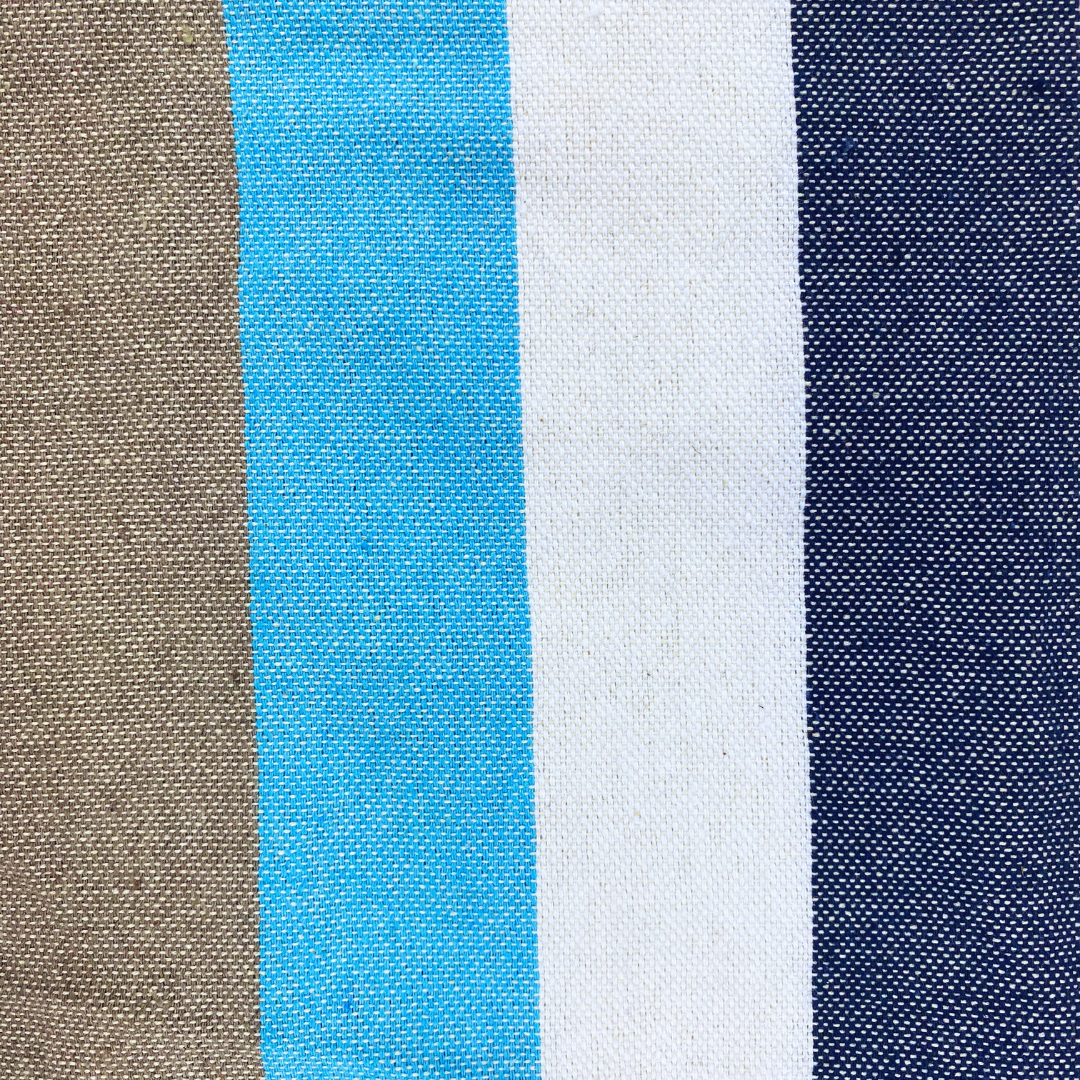Fouta fait main - 200 x 100 cm - Fouta à Rayure Bleue marine et blanche + liseré bleu turquoise et marron