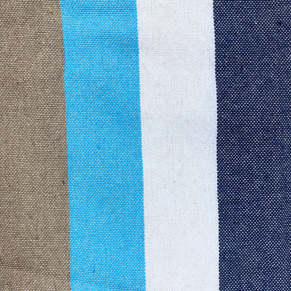 Fouta fait main - 200 x 100 cm - Fouta à Rayure Bleue marine et blanche + liseré bleu turquoise et marron