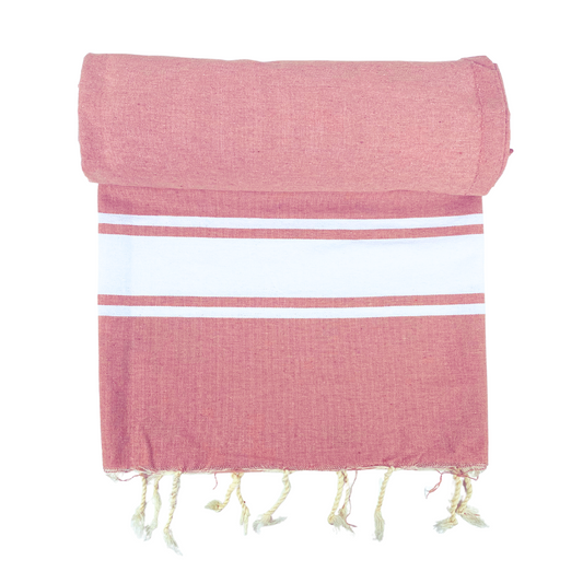 Handmade Fouta - 200 x 100 cm - Color Salmon pink with white stripe