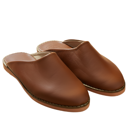 Traditional comfortable and resistant leather slippers for men - Color Light Brown