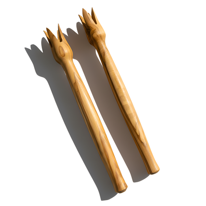 Pique apéritif en bois d'olivier - Lot de deux - 14 cm