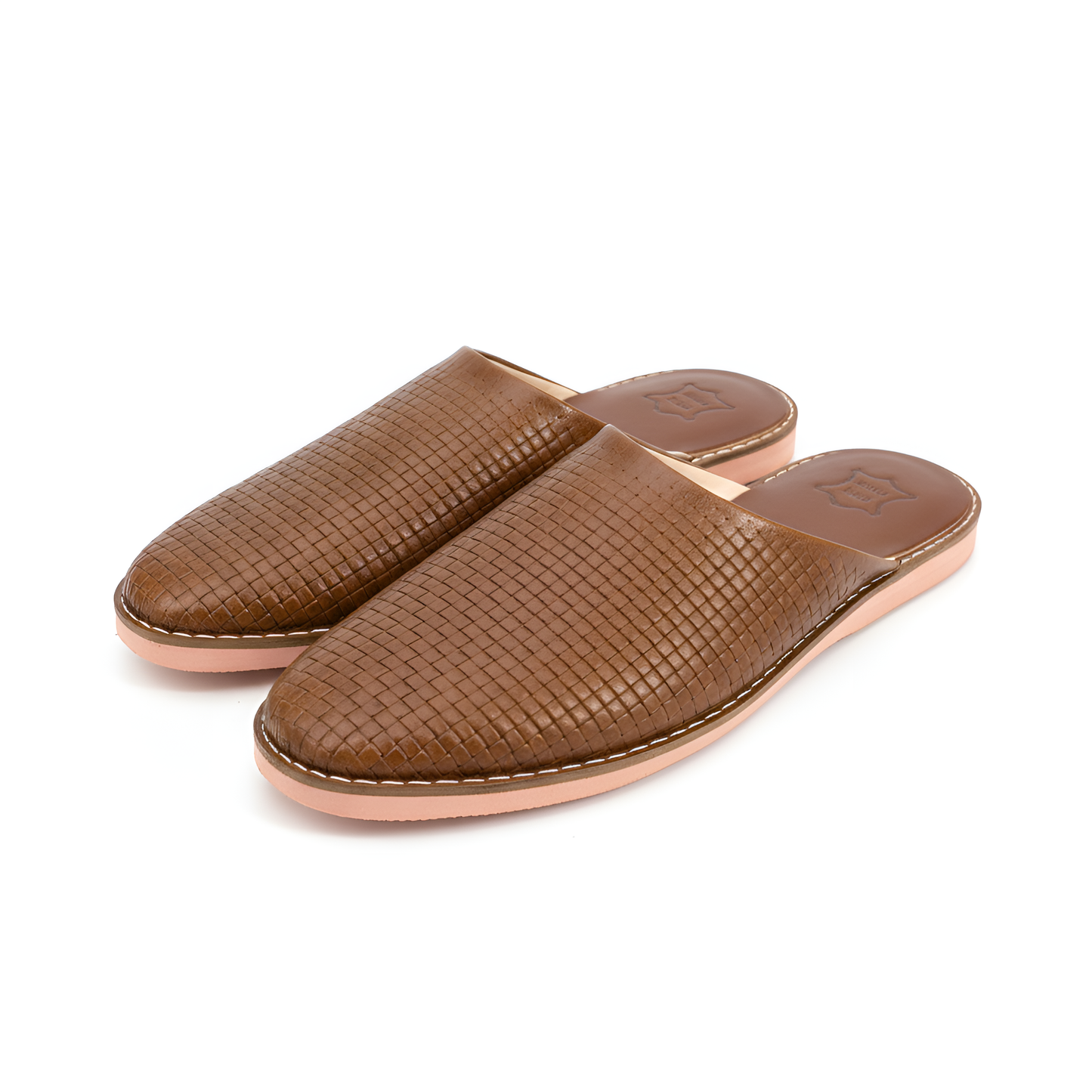 Babouche quadrillé en cuir confortable et résistante pour homme – Coloris Marron