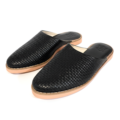 Babouche quadrillé en cuir confortable et résistante pour homme – Coloris Noir