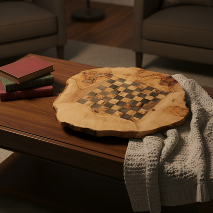 Échiquier en bois d'olivier avec pièces d'échecs - Différentes tailles disponibles