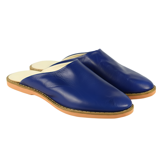 Traditional comfortable and resistant leather slippers for men - Color Blue