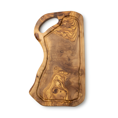 Planche à découper avec encoche en bois d'olivier - 37 cm - Artisanale - Différente Taille