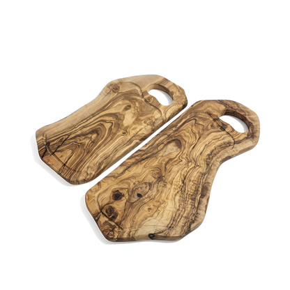 Lot Planches à découper avec encoche en bois d'olivier - 42/52 cm - Artisanale - Différente Taille