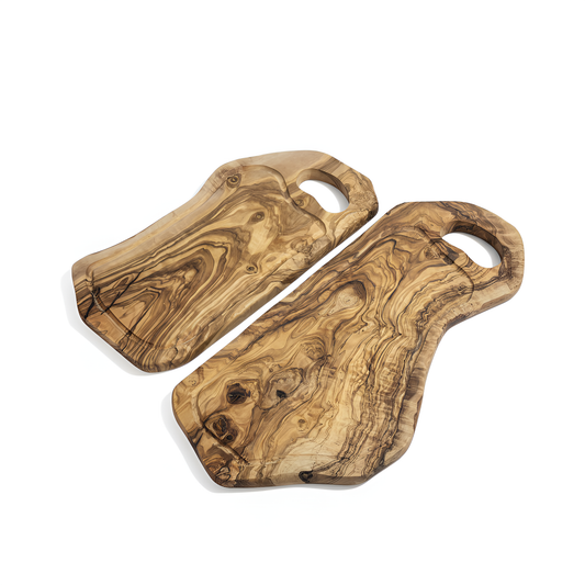 Lot Planches à découper avec encoche en bois d'olivier - 42/52 cm - Artisanale - Différente Taille