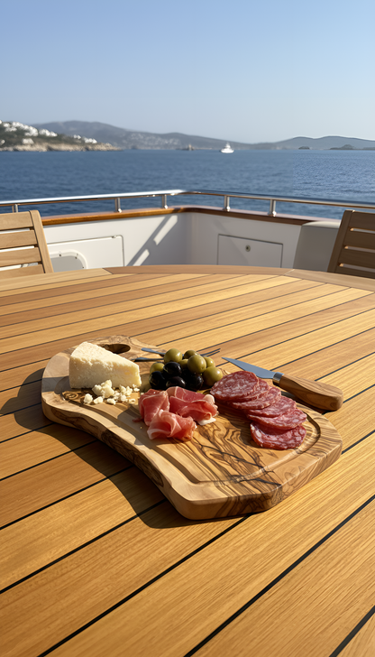 Planche à découper avec encoche en bois d'olivier -42 cm- Artisanale - Différentes tailles