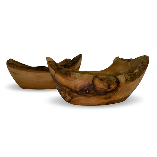 Coupelles en bois d'olivier - Fabrication artisanale - Lot de deux - 14 x 9 x 8 cm