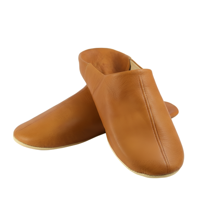 Comfortable traditional slipper in soft leather for men - Color Light Brown
