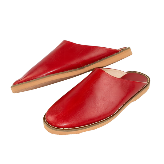 Traditional comfortable and resistant leather slippers for men - Color Red