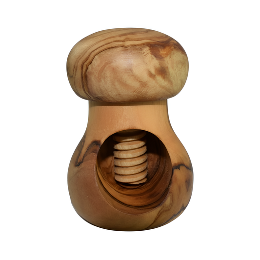 Casse Noix en forme de champignon en bois d'olivier - Mécanisme à vis - Ustensile de Cuisine - 10 x 6 cm