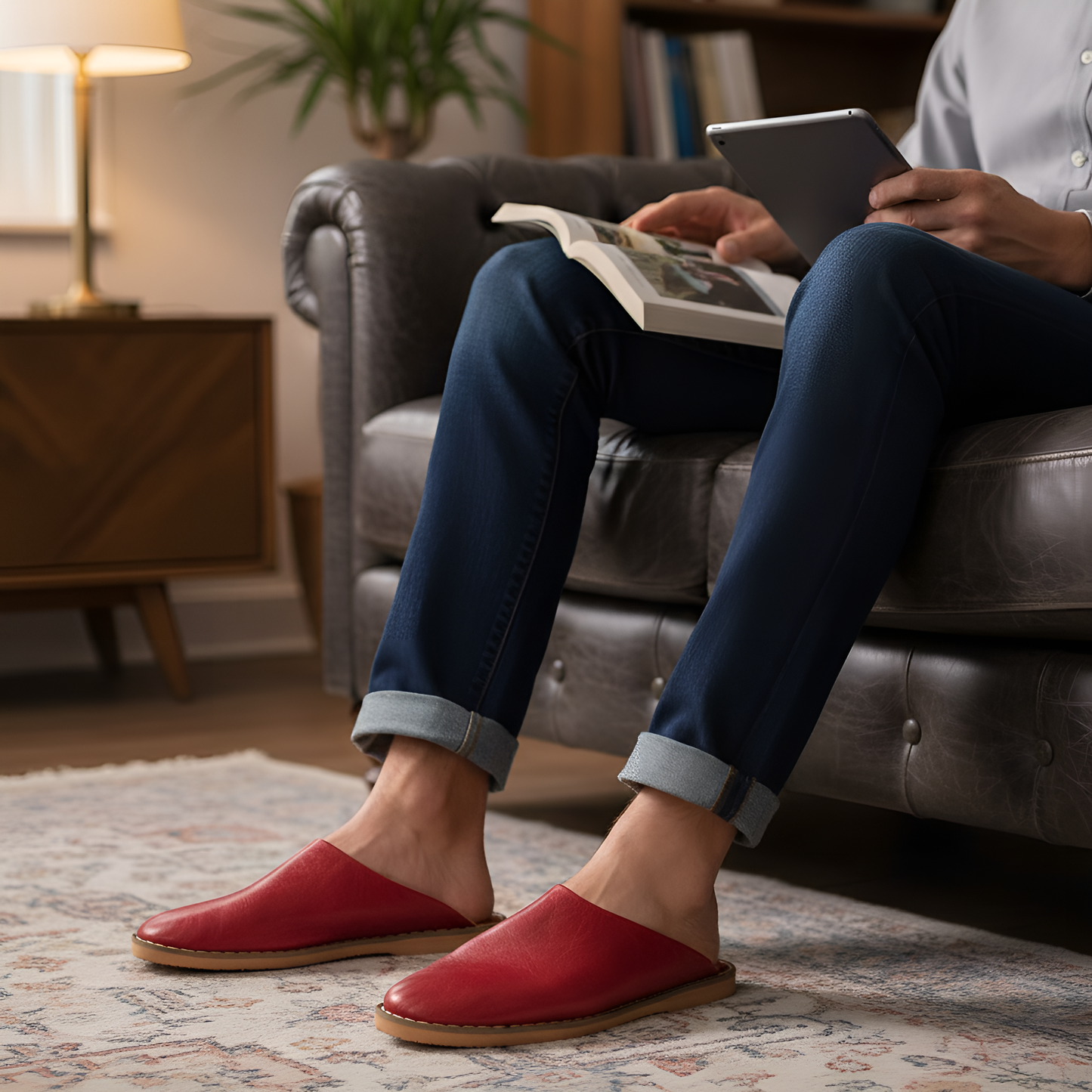 Babouche traditionnelle en cuir confortable et résistante pour homme – Coloris Rouge
