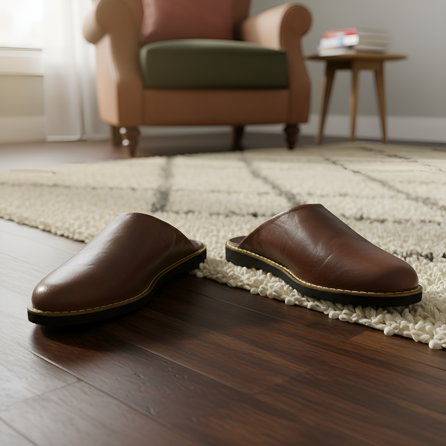 Traditional comfortable and resistant leather slipper for men - Dark brown color