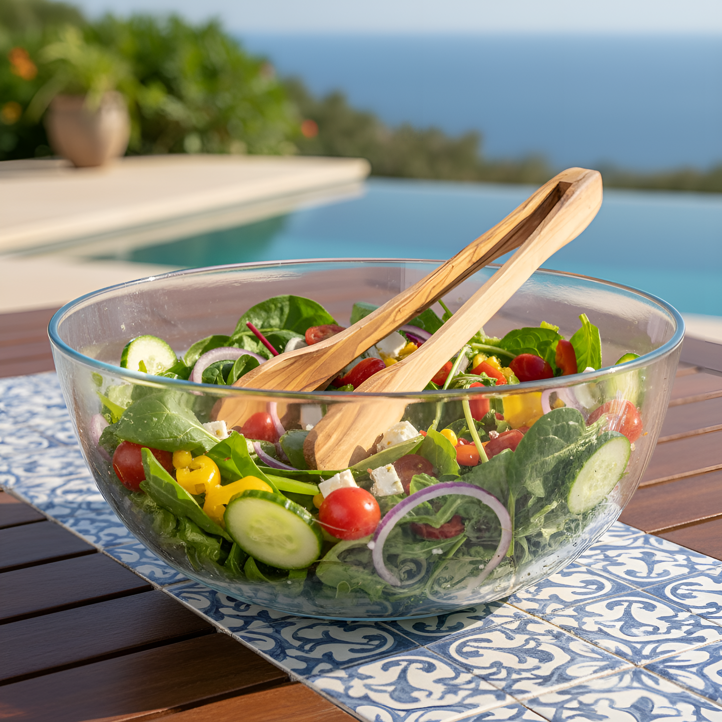 Pince à Salade en Bois d’Olivier – 28 cm