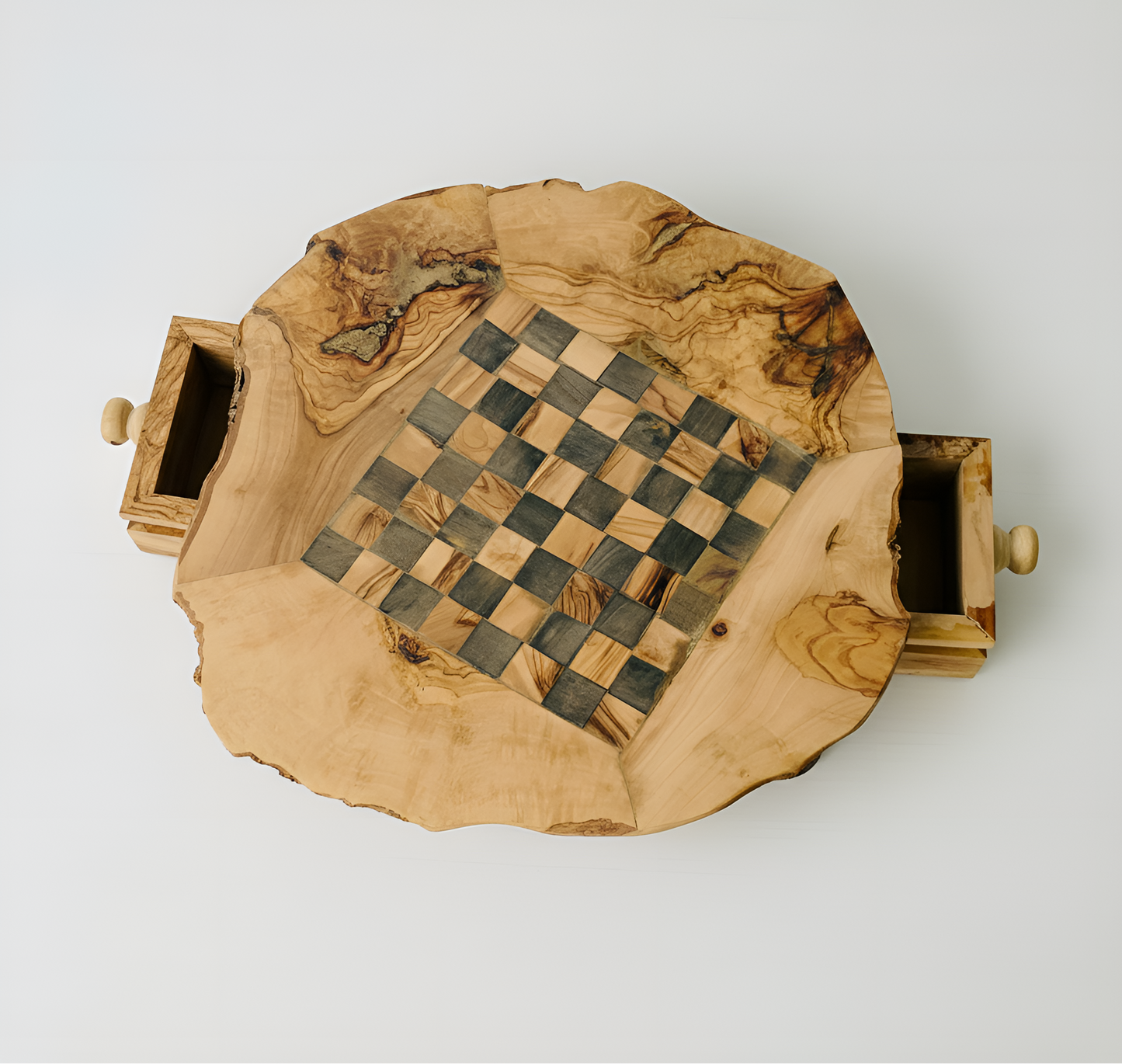 Échiquier en bois d'olivier avec pièces d'échecs - Différentes tailles disponibles