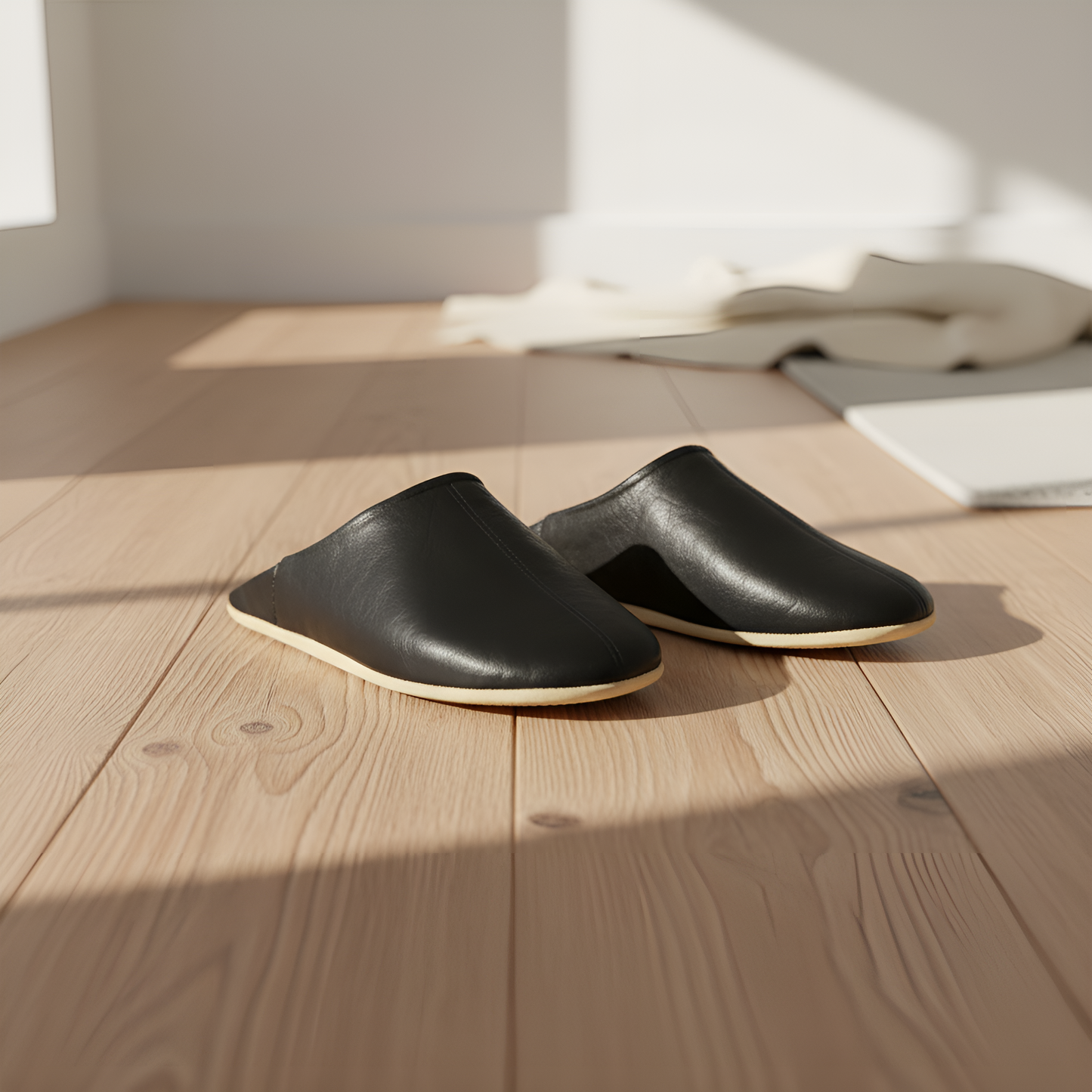 Comfortable traditional slippers in soft leather for men - Color Black