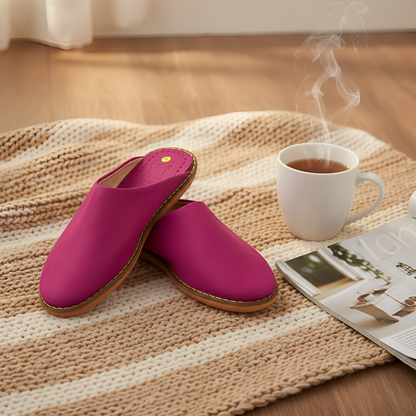 Babouche traditionnelle en cuir confortable et résistante pour femme - Coloris Rose
