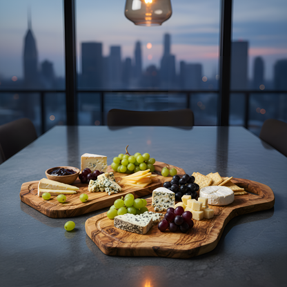 Lot Planches à découper avec encoche en bois d'olivier - 42/52 cm - Artisanale - Différente Taille