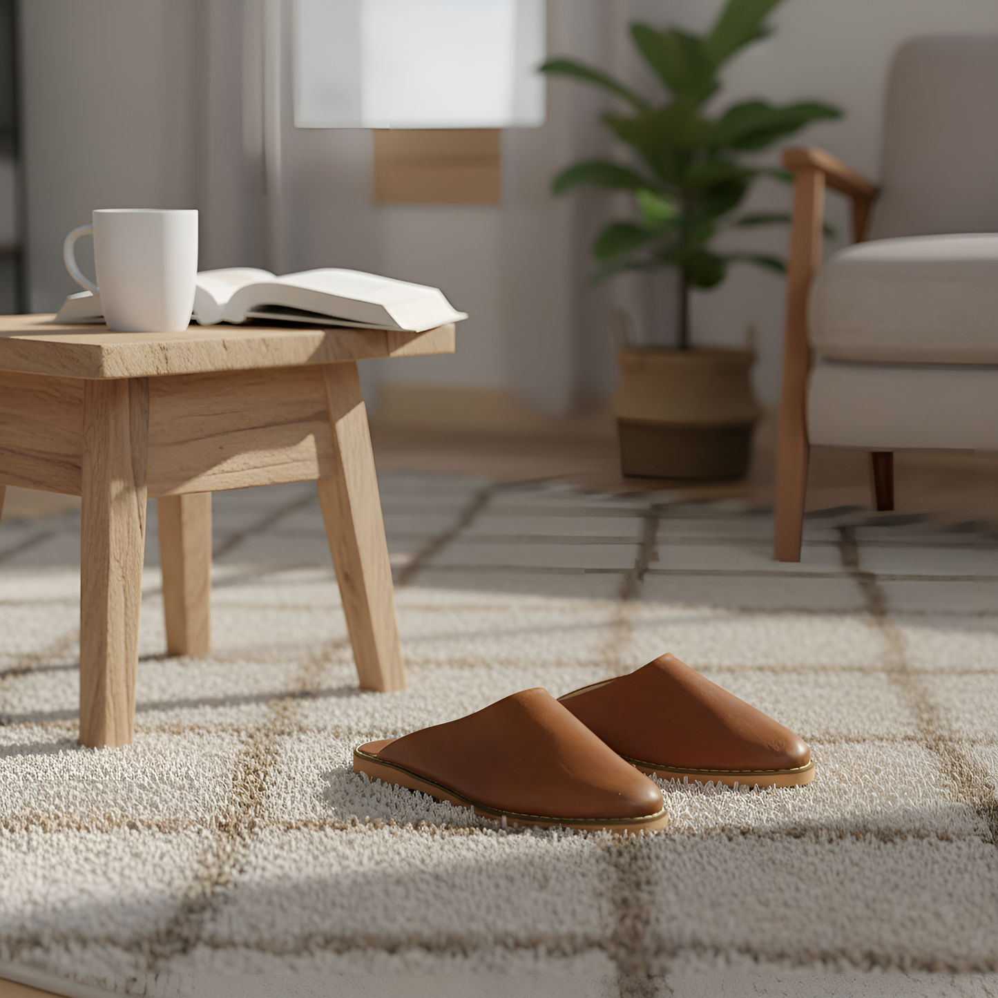 Babouche traditionnelle en cuir confortable et résistante pour femme – Coloris Marron Clair