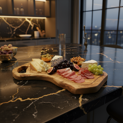 Planche à découper avec encoche en bois d'olivier - 37 cm - Artisanale - Différente Taille