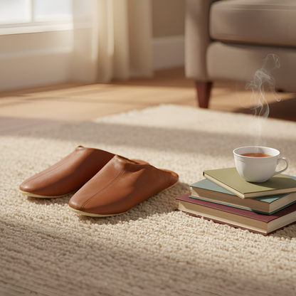 Comfortable traditional slipper in soft leather for men - Color Dark Brown