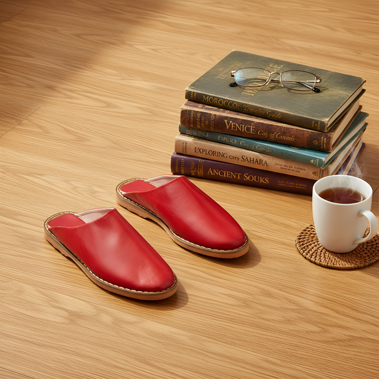 Babouche traditionnelle en cuir confortable et résistante pour femme – Coloris Rouge