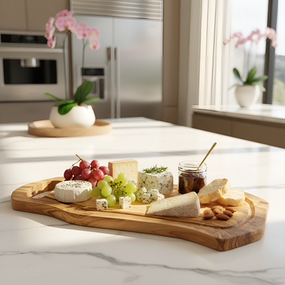 Planche à découper avec encoche en bois d'olivier - 38cm - Artisanale - Différentes tailles