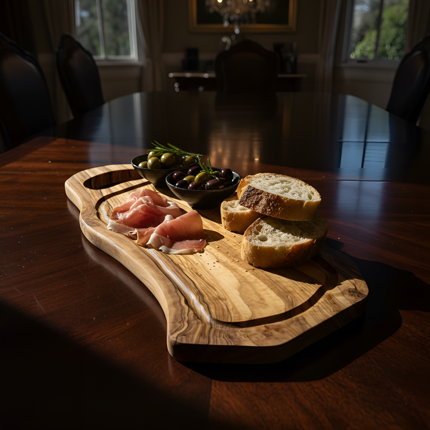 Planche à découper avec encoche en bois d'olivier - 38cm - Artisanale - Différentes tailles