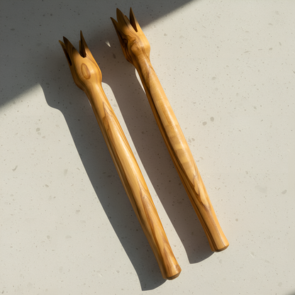Pique apéritif en bois d'olivier - Lot de deux - 14 cm