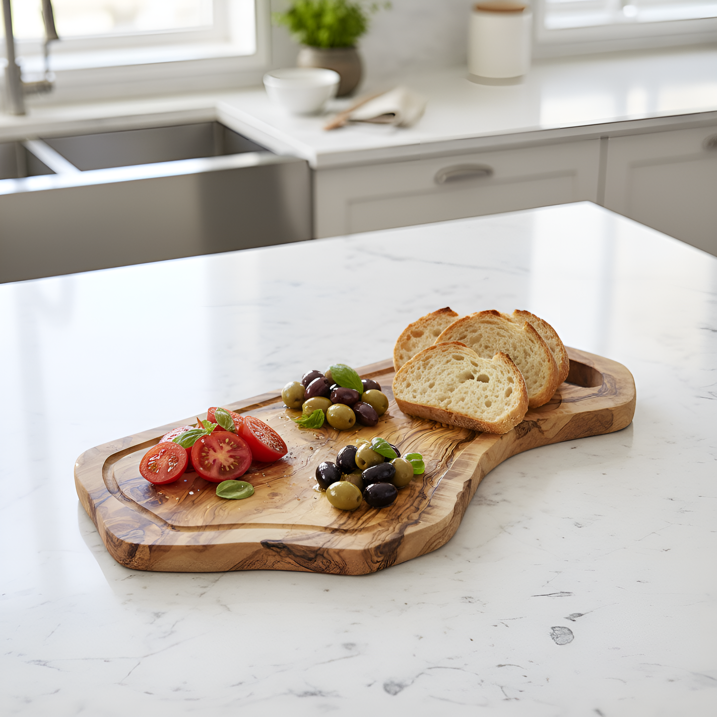 Planche à découper avec encoche en bois d'olivier - 52cm - Artisanale - Différentes tailles